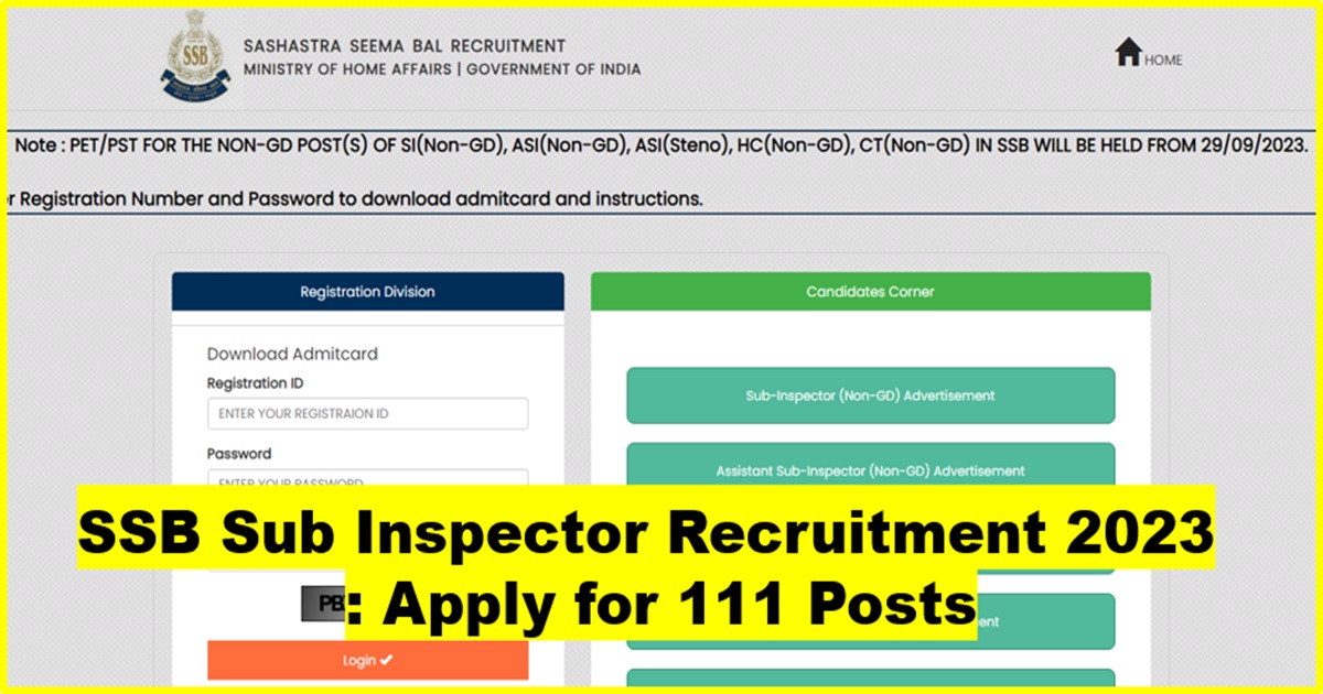 SSB Sub Inspector Recruitment 2023